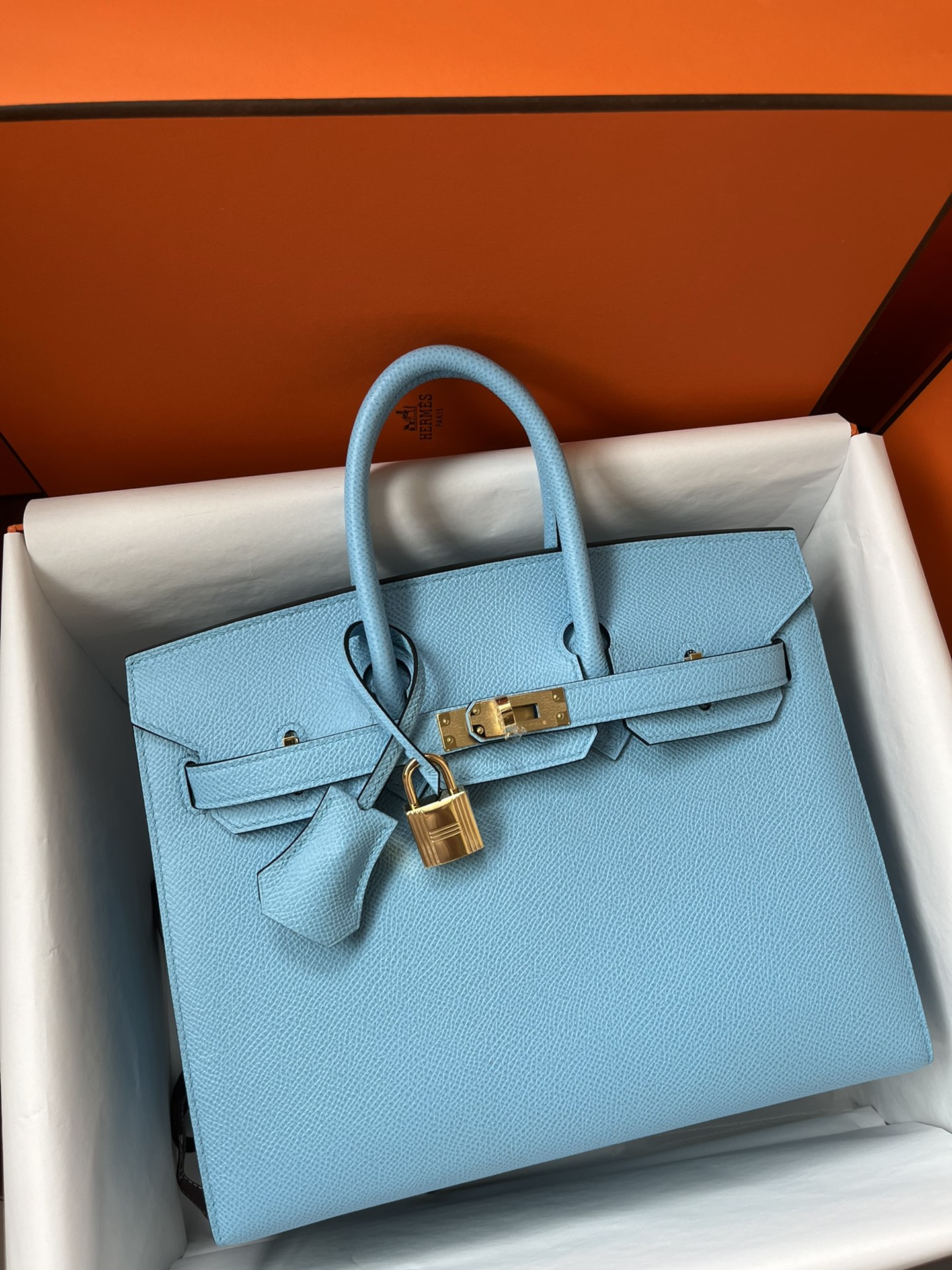 에르메스 버킨백25 라이트블루 금장 앱송